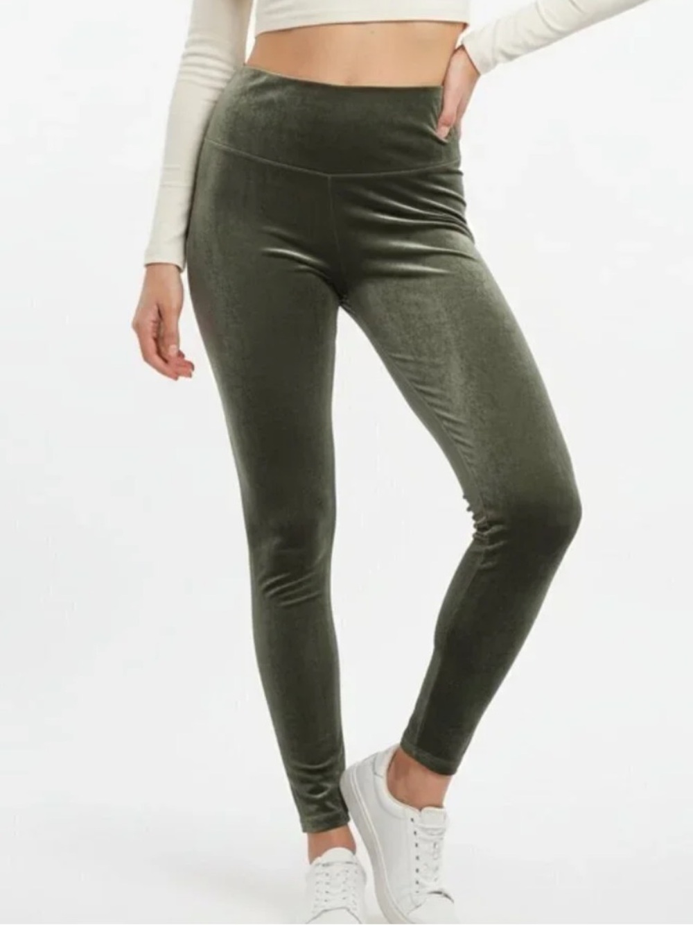 Spanx High-Waist Olive Green Velvet Leggings Women’s Size 1X stretch